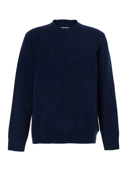Pulover 'Lee' Blue Crew Neck Sweater with Long Sleeves in Wool for Men