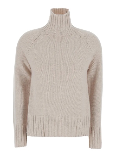 Pulover 'MANTOVA' white Sweater with high collar and long sleeves in wool and cashmere for women