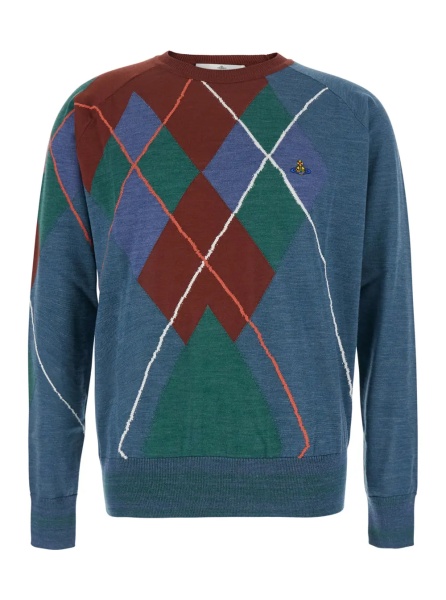 Pulover multicolor Crewneck sweater with Argyle motif logo on the front in wool for men