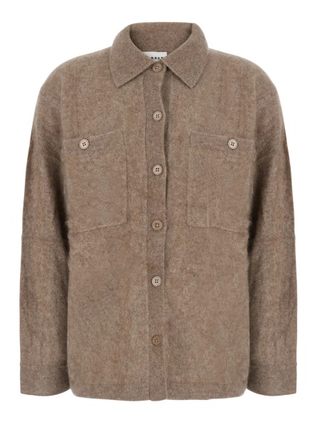Pulover P.A.R.O.S.H. beige Sweater with classic collar and Patch pockets in wool and yak for women