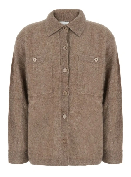 Pulover P.A.R.O.S.H. beige Sweater with classic collar and Patch pockets in wool and yak for women