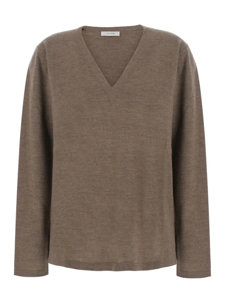Pulover 'POESIS' brown Sweater with V-neck and long sleeves in cashmere women