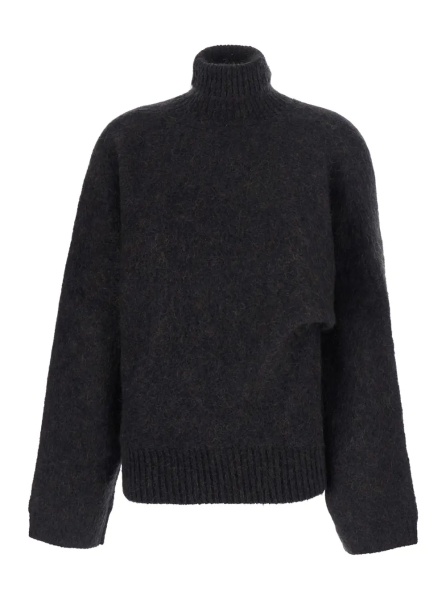 Pulover Purple High-neck sweater with logo plaque on the front and brushed design in wool blend for women