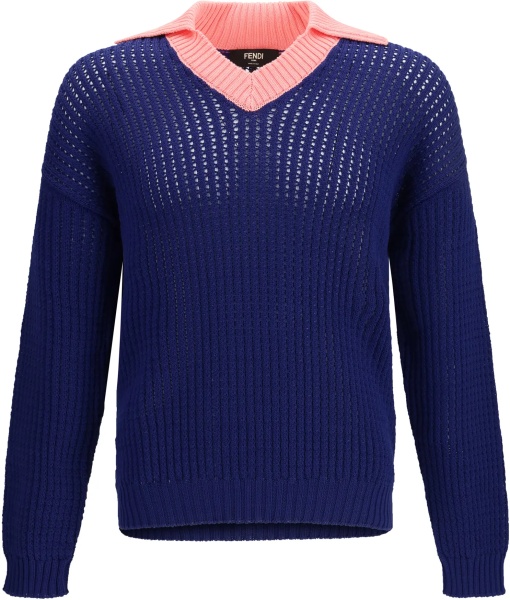 Pulover Ribbed V-neck Sweater with FF motif