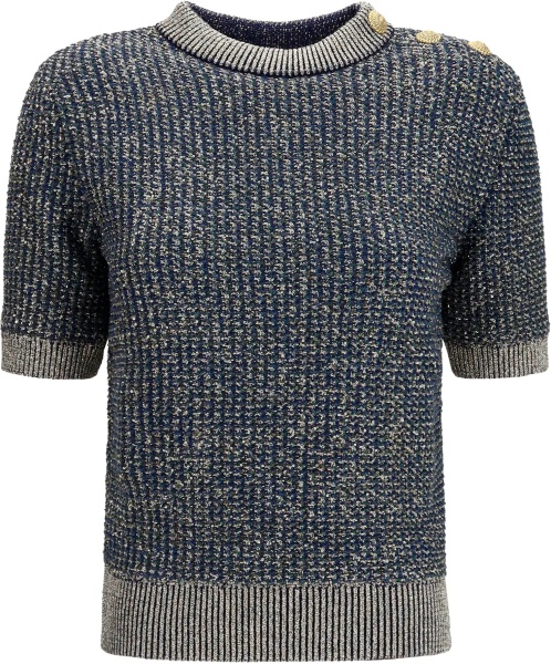 Pulover Short-sleeve sequined Sweater with buttons