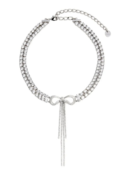 Pulover Silver-Colored Choker Necklace with Bow and Pendant in Metal for Women