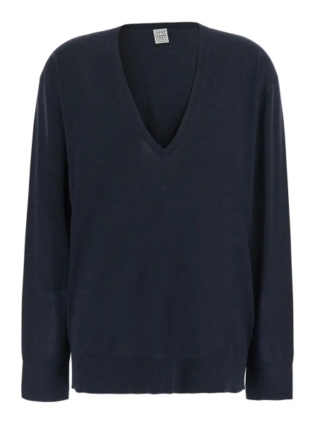 Pulover TOTÊME Fine knit V-neck sweater with long sleeves in gray for women