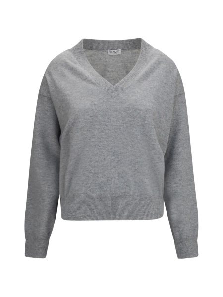 Pulover tricotat Brunello Cucinelli gri