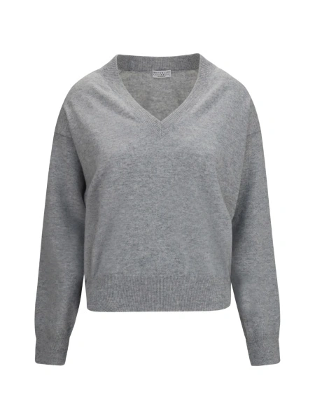 Pulover tricotat Brunello Cucinelli gri