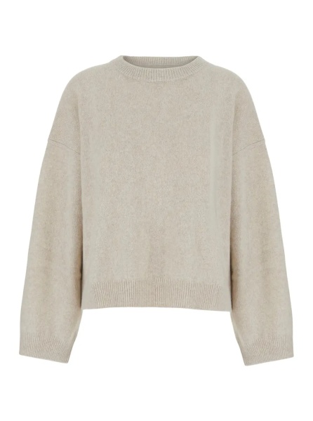 Pulover 'Tristan' White Sweater with round neck and Dropped shoulders in blend wool women