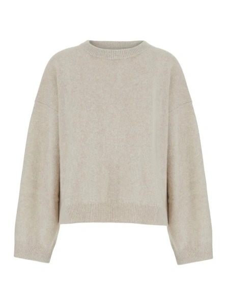 Pulover 'Tristan' White Sweater with round neck and Dropped shoulders in blend wool women