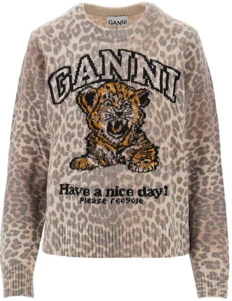Pulover Wool-blend sweater with leopard motif