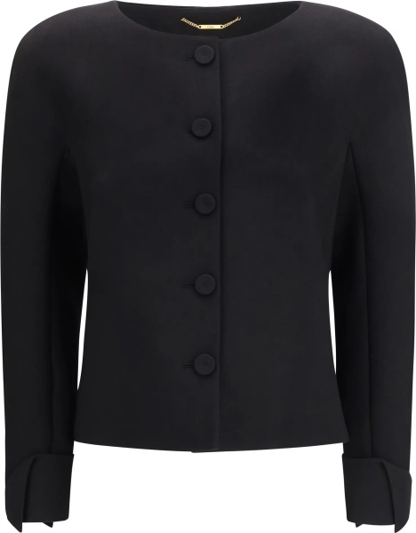 Pulovere Collarless fitted Jacket in wool crêpe
