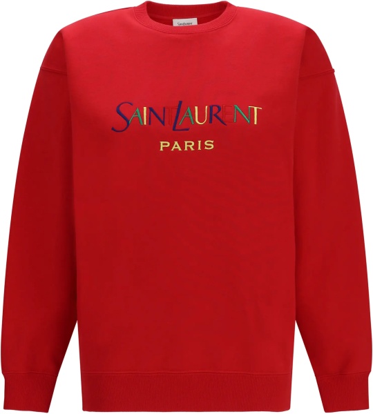 Pulovere Cotton crewneck Sweatshirt with Saint Laurent Paris embroidery