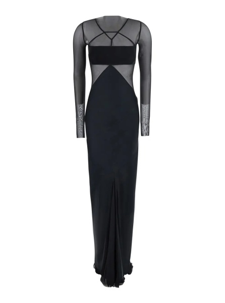 Rochii Black Long dress with Boat neckline and geometric seams in wool for women
