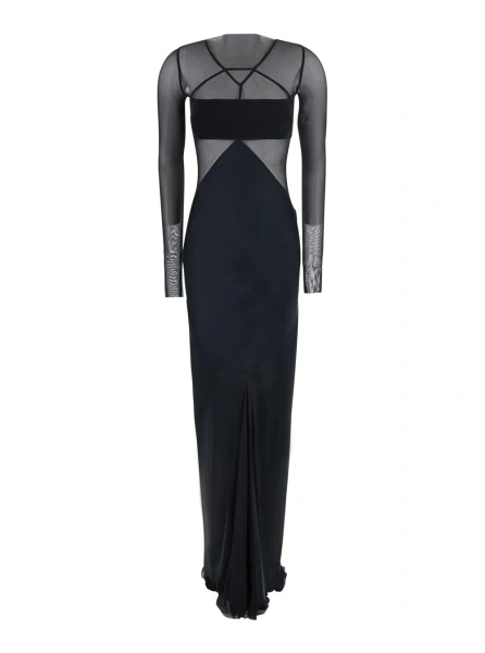 Rochii Black Long dress with Boat neckline and geometric seams in wool for women
