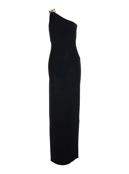 Rochii Black Long One-Shoulder Sleeveless Dress with Asymmetric Neckline in Viscose Blend for Women