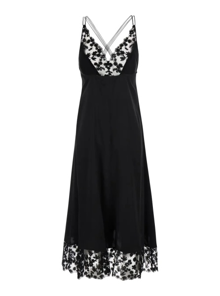 Rochii Black Midi Dress with Lace Details and V-Neck in Silk for Women