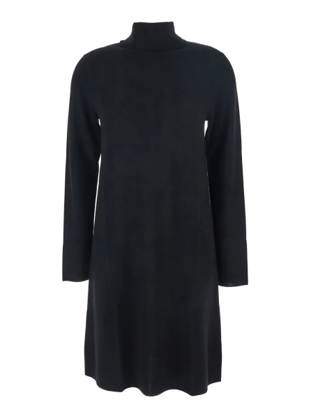 Rochii Black Turtneleck Dress with Straight Hem in Wool Woman