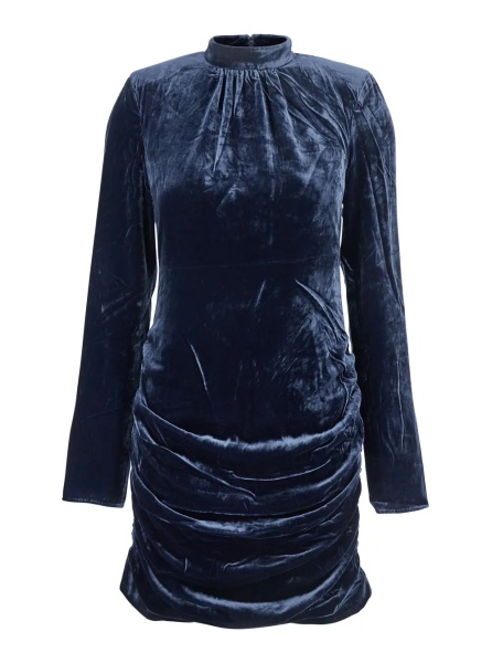 Rochii Blue Mini Dress with High Neck and Rear Zip Closure in Velvet Woman