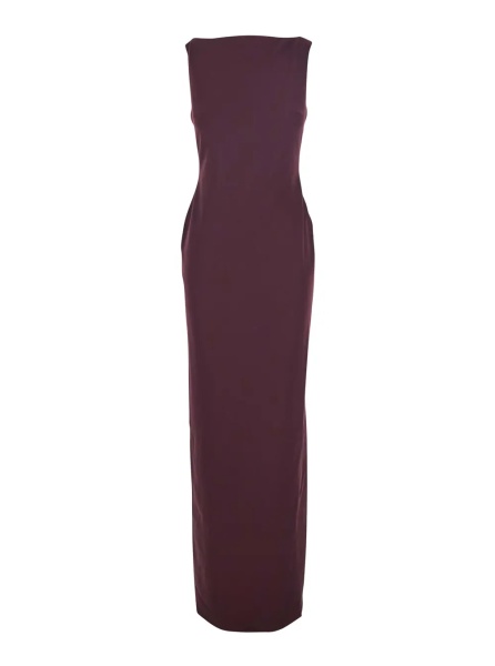 Rochii Bordeaux Long Dress with Square Neckline and Cut Out on the Back in Fabric Woman