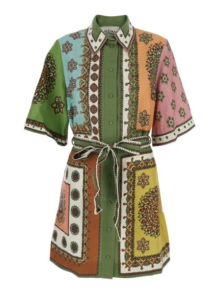 Rochii 'Contina' Multicolor Mini Dress with Front Belt and All-Over Print in Viscose Blend for Women