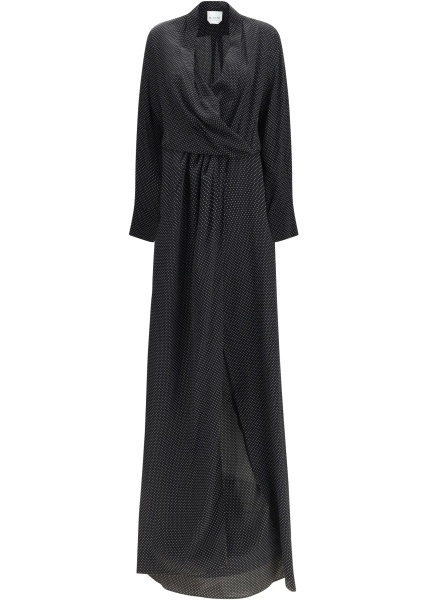 Rochii Criss Cross polka-dot silk crepe de chine long Dress