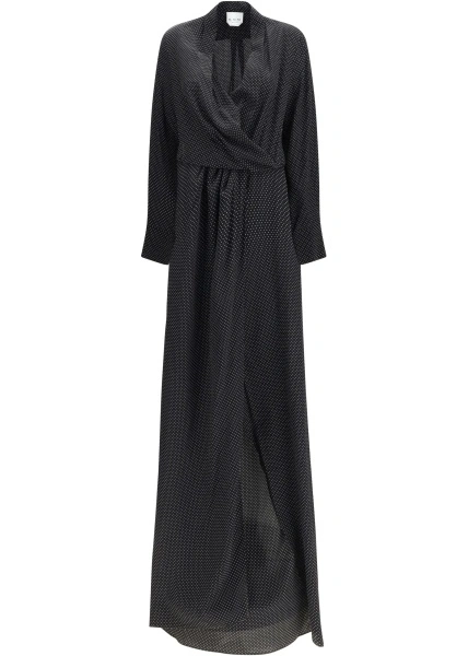 Rochii Criss Cross polka-dot silk crepe de chine long Dress