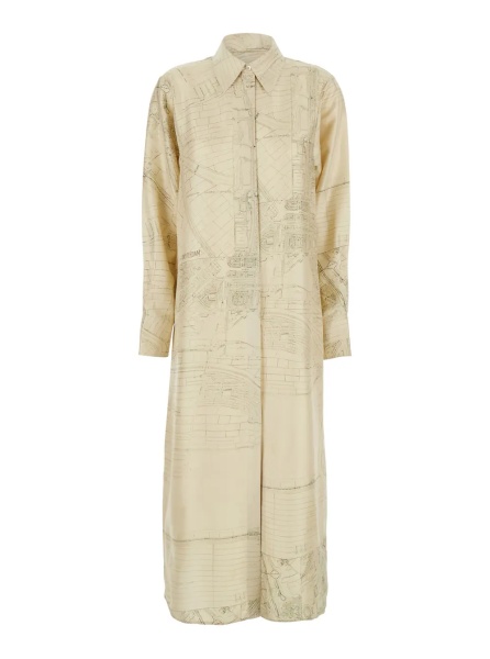Rochii Dress with Cut-Out on the Back and All-Over Print in White Silk for Women
