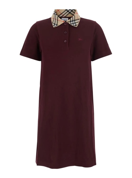 Rochii 'Iris' Bordeaux Dress with classic collar with Motif Check and EKD embroidery on the front in cotton for women