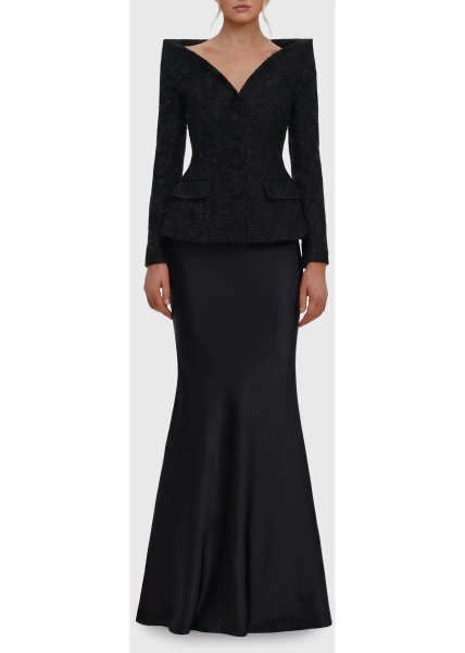 Rochii Metallic Bouclé Satin Maxi Dress