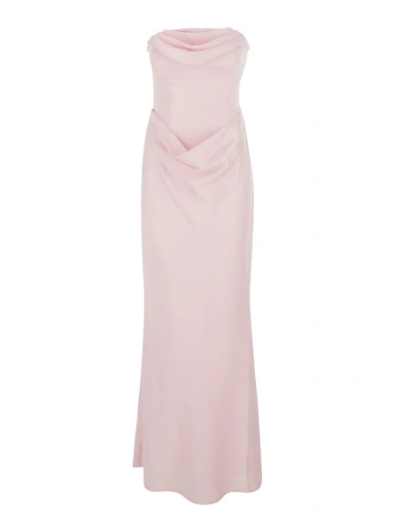 Rochii Pink Long sleeveless dress with draping in Tech Fabric for woman