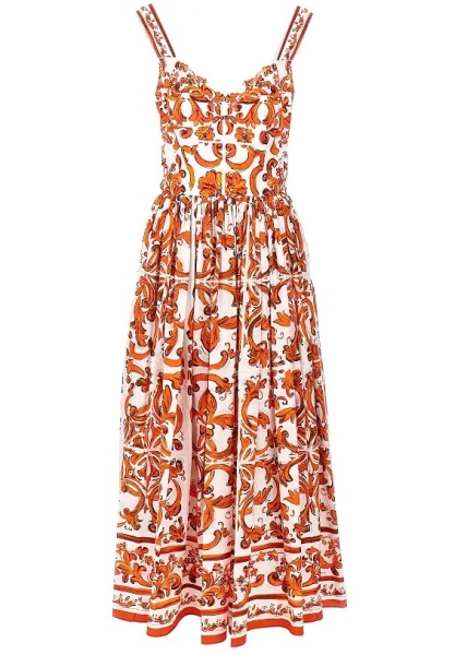 Rochii Poplin long dress with Maiolica print