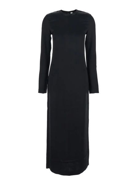 Rochii TOTÊME Black Long Dress with Crew Neck and Long Sleeves in Viscose for Women