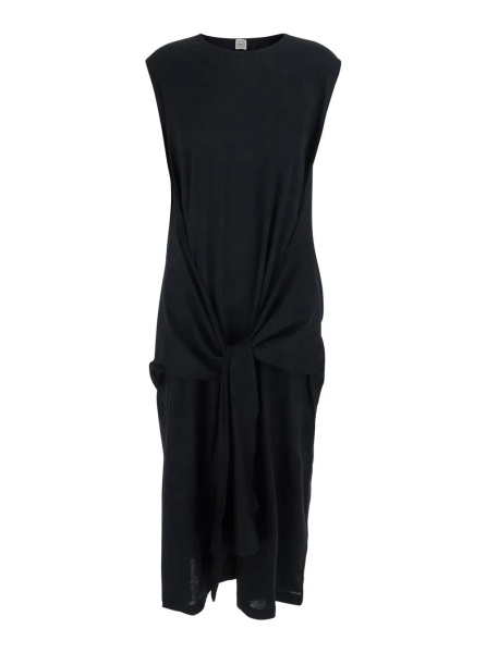 Rochii TOTÊME Black Long Dress with Knot Detail at Waist in Fabric for Women