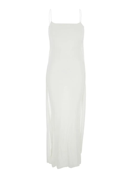 Rochii White Dress with Straight Neckline in Tech Fabric Woman
