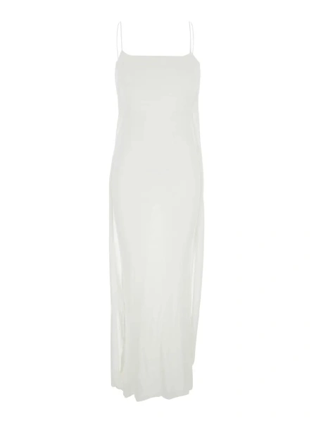 Rochii White Dress with Straight Neckline in Tech Fabric Woman