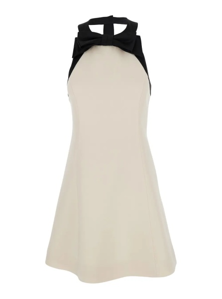 Rochii White Mini Sleeveless Dress with Halterneck in Wool and Silk Blend for Women