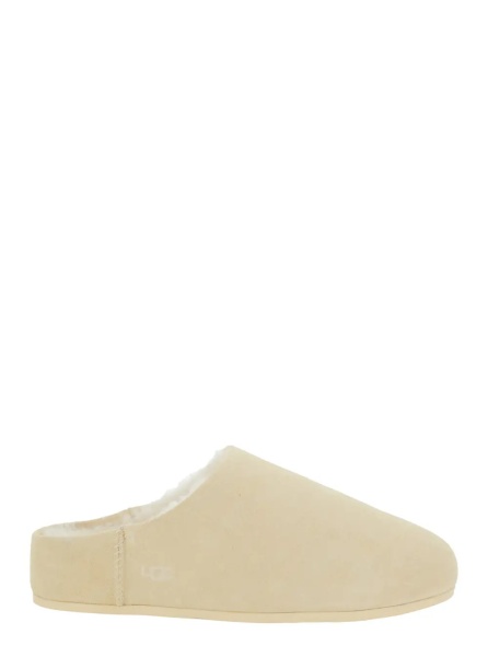 Saboti 'Elea' Beige Mules with Logo Lettering on the Side and Shearling Lining in Suede Woman