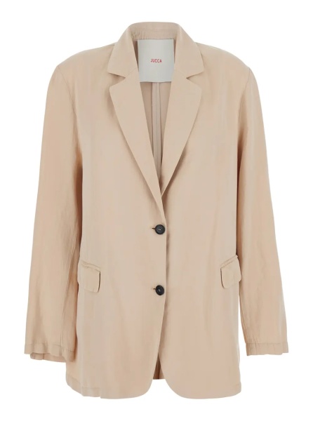 Sacou Beige Single-breasted Jacket with Notched Revers for Women