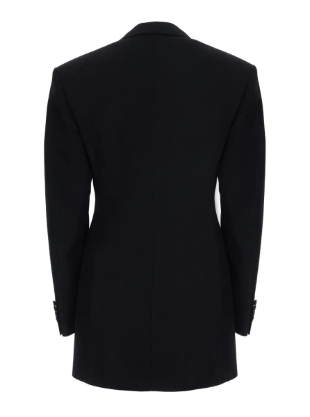 Sacou Black Jacket with wide Peak revers in Wool for Women