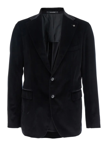 Sacou Black Single-Breasted Jacket with Notched Revers in Velvet Man