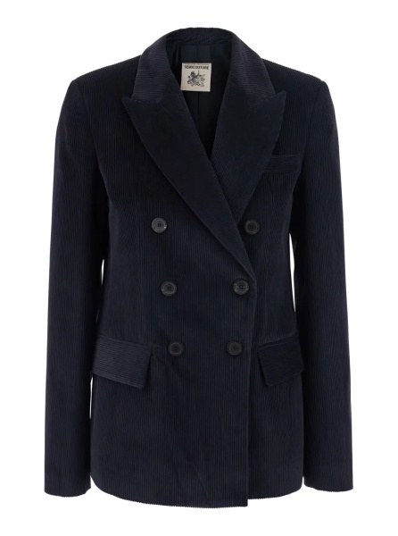 Sacou Blue double-breasted Jacket with Peak revers in corduroy for women