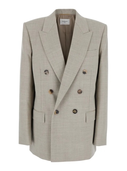 Sacou Grey Double-Breasted Jacket with Peak Revers in Wool Woman