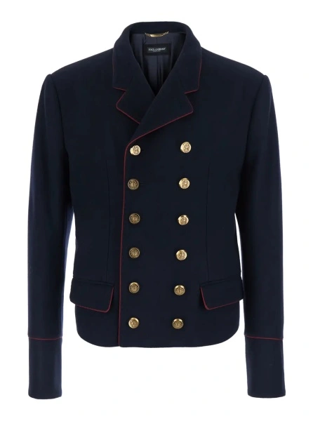 Sacou 'Napoleon' Blue Double-breasted jacket with Notched revers and jewel buttons in wool Blend for men
