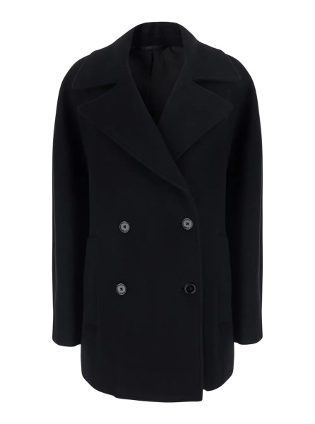 Sacou TOTÊME Black Double-breasted Jacket with Notched Revers in Wool Blend Women