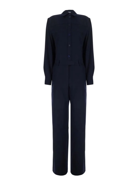 Salopete Blue Jumpsuit with Classic Collar and Button Closure in Fabric for Women