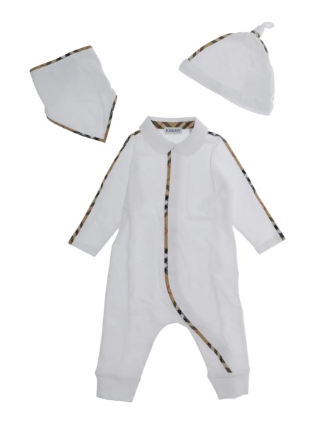 Salopete White Set with bodysuit, hat and bib in Cotton baby