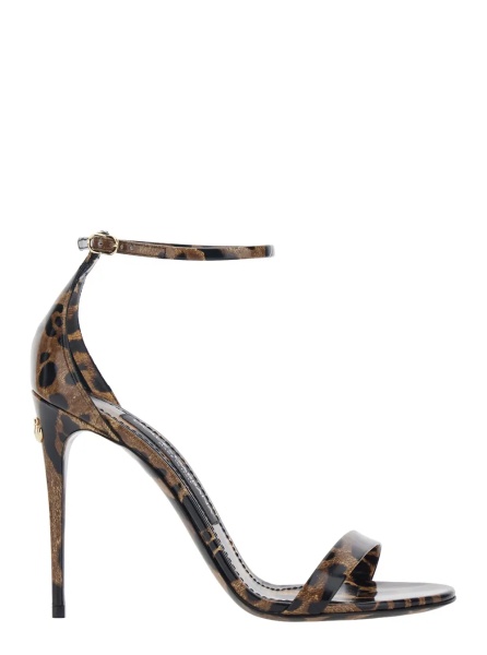 Sandale Brown High Heel Sandals with Leopard Print in Glossy Leather for Women