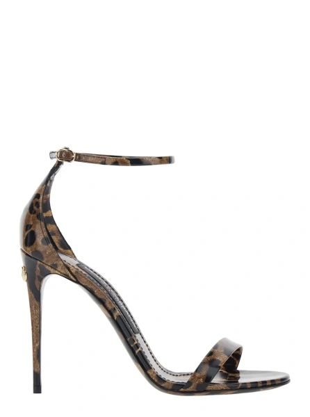 Sandale Brown High Heel Sandals with Leopard Print in Glossy Leather for Women